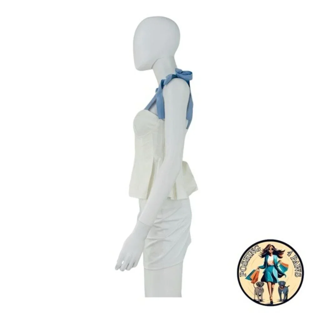 Hyacinth House NEW White and Blue Ophelia Bow Preppy Peplum Top Size Large - Picture 5 of 8